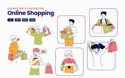 Online Shopping Character Illustration Set