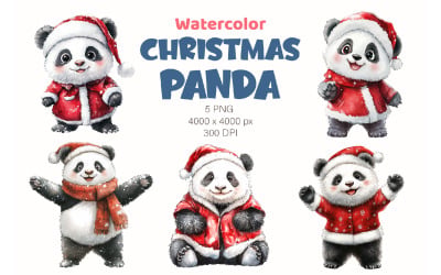 Bożonarodzeniowa panda. Akwarela PNG.