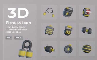 3D фітнес набір іконок комплект дизайн