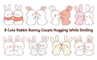 8 Cute Rabbit Bunny Couple Character Hugging While Smiling
