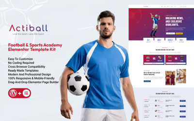 Actiball - Kit de modelo Elementor para academia de futebol e esportes