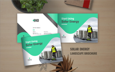 Güneş enerjisi peyzaj broşürü düzeni veya peyzaj şirketi profili broşür şablonu tasarımı