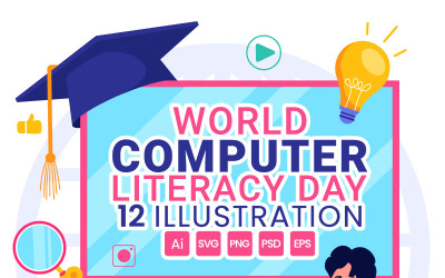 12 World Computer Literacy Day Vector Illustration