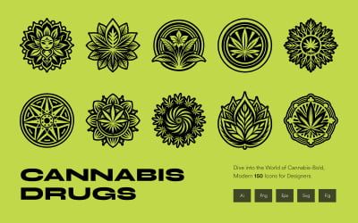 Set di simboli di cannabis e erba