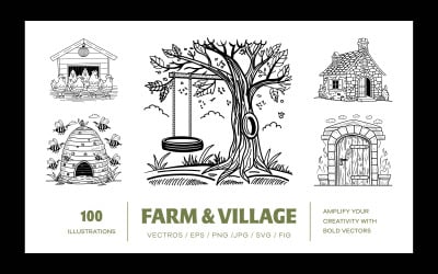 Vintage Farm and Village Illustrations
