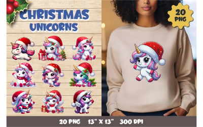 Licornes de Noël mignonnes. Clipart, PNG.