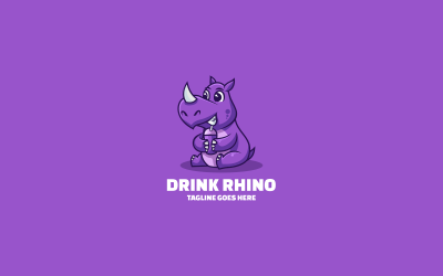 Logotipo de dibujos animados de la mascota de rinoceronte de bebida