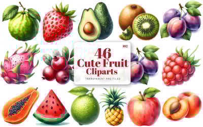 Söt Frukt Clipart, Kawaii Frukt Clipart, Frukt Grafik, Söt Frukt | 162
