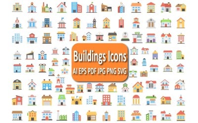 Mångsidigt byggnadsikonpaket för urbana och arkitektoniska projekt