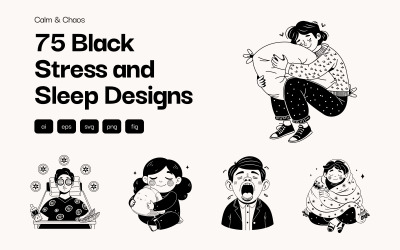 Stress- und Schlaf-Illustrationsset