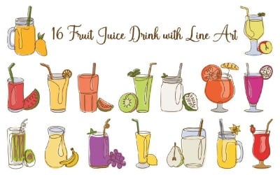 16 Fruit Juice Drink with Line Art
