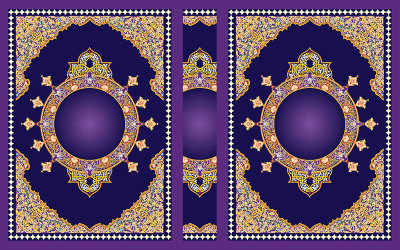 Koran-Buchcover-Design mit Rand und violettem Hintergrund