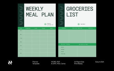 Modelo de plano de refeições semanais verdes