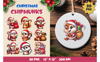 Süße Weihnachts-Streifenhörnchen. Clipart, PNG.