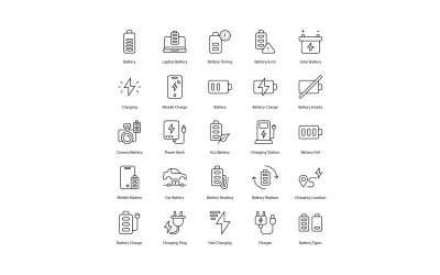 Conjunto de iconos de batería y carga Iconos de electricidad