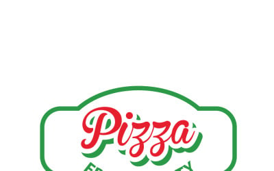 Pizzeria Vector Emblem on blackboard. Pizza logo template