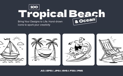 Tropical, Beach, and Ocean Doodles