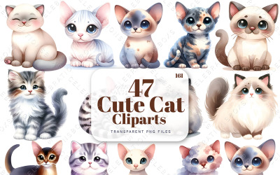 Lot de cliparts de chats mignons, lot de chatons mignons, clipart de races de chats, création de cartes, scrapbooking | 161