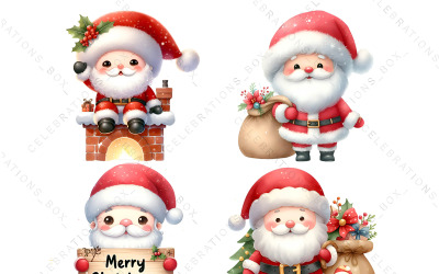 Söt Santa Clipart Jul PNG Clipart Akvarell Clipart för kommersiellt bruk Korttillverkning