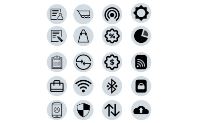 20 icone - Set di icone vettoriali minimaliste. Social media e marchio online