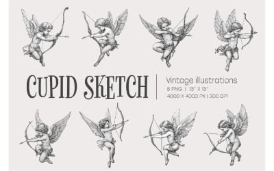 Cupid Sketch. Vintage Romantic clipart.
