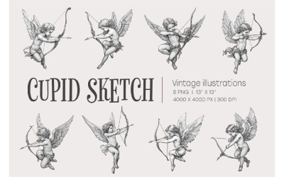 Cupid skiss. Vintage romantisk clipart.