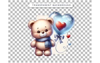 Free Watercolor Cute Baby Bear With Heart Balloon Clipart