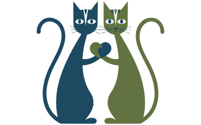 En minimal konstillustration av två förtjusande katter