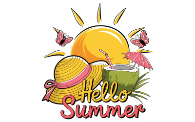 Een vintage t-shirtontwerp met de tekst Hello Summer