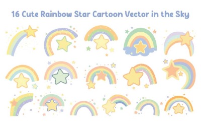 16 Cute Rainbow Star Cartoon Vector no céu