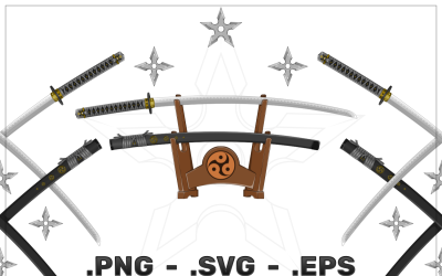 Samuray Katanas On Wooden Stand