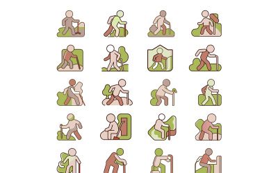 Person walking with cane colored outline style bundle