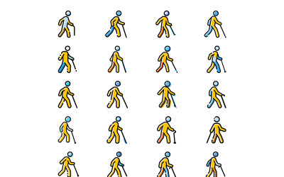 Person walking with cane icon broken line style bundle