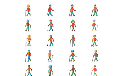 Person walking with cane icon cartoon style bundle