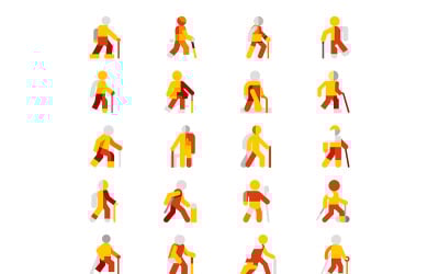 Person walking with cane icon colored shape style bundle