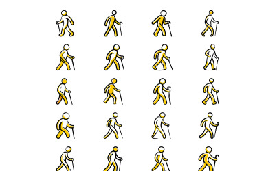Person walking with cane icon doodle style bundle