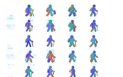 Person walking with cane icon offset doodle style bundle