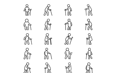 Person walking with cane icon outline style bundle