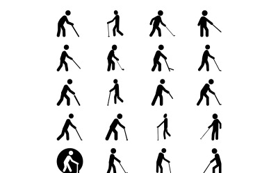 Person walking with cane icon pictogram style bundle