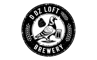A vintage round logo with a pigeon
