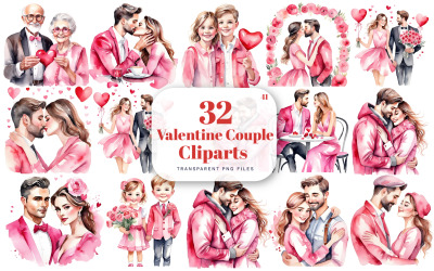 Aquarell Valentinstag Paar Clipart, Beste Freundin Clipart, Valentinstag Süßigkeiten, Liebespaar Clipart