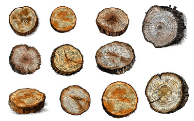 11 Nature Hand drawn Wood Slice Elements