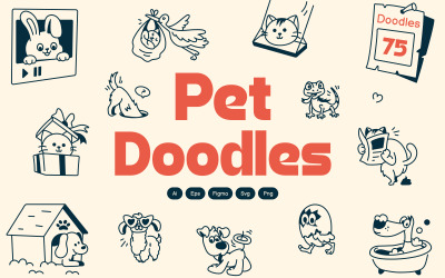 Modren Pet Doodle Icons Line