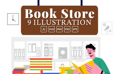 9 Illustratie van boekhandel en bibliotheek
