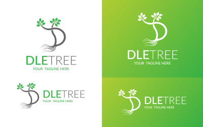 Logotipo criativo de folha de árvore com letra D