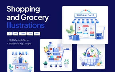 Grocery Shopping Illustrations