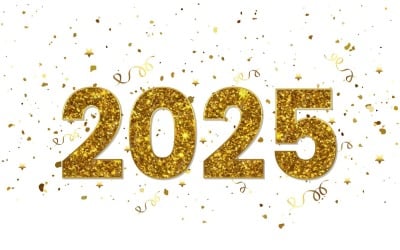 Golden glitter New Year 2025 celebration banner