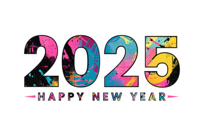 Happy New Year 2025, colorful splash vector illustration