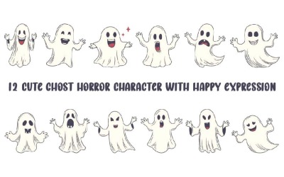 12 Cute Ghost Horror Character with Happy Expression