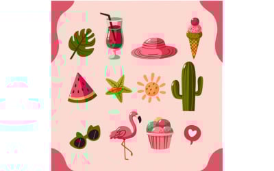 Set Summer Elements with Fruits Food